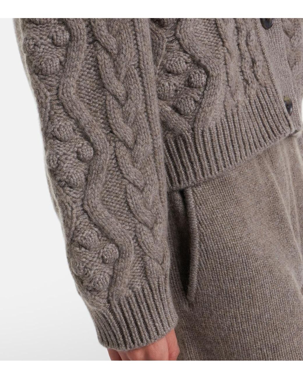 Lisa Yang Brown Winroe Cable-Knit Cashmere Cardigan