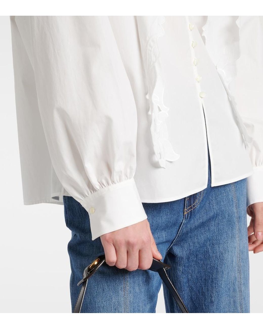 Chloé White Broderie Anglaise Cotton Poplin Blouse