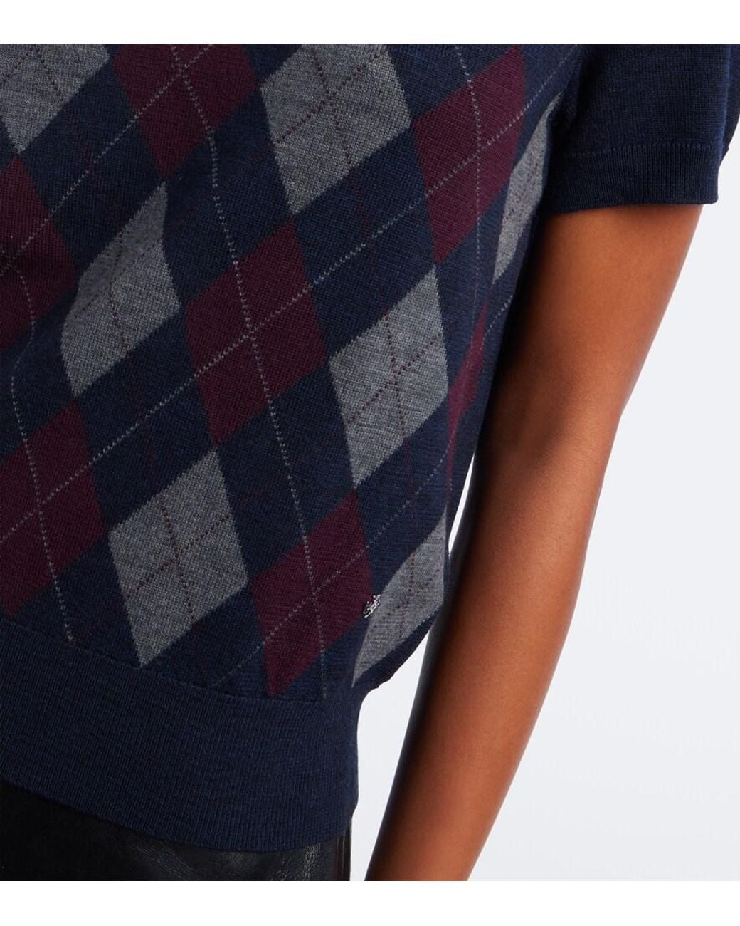 Tory Burch Blue Argyle Wool Sweater