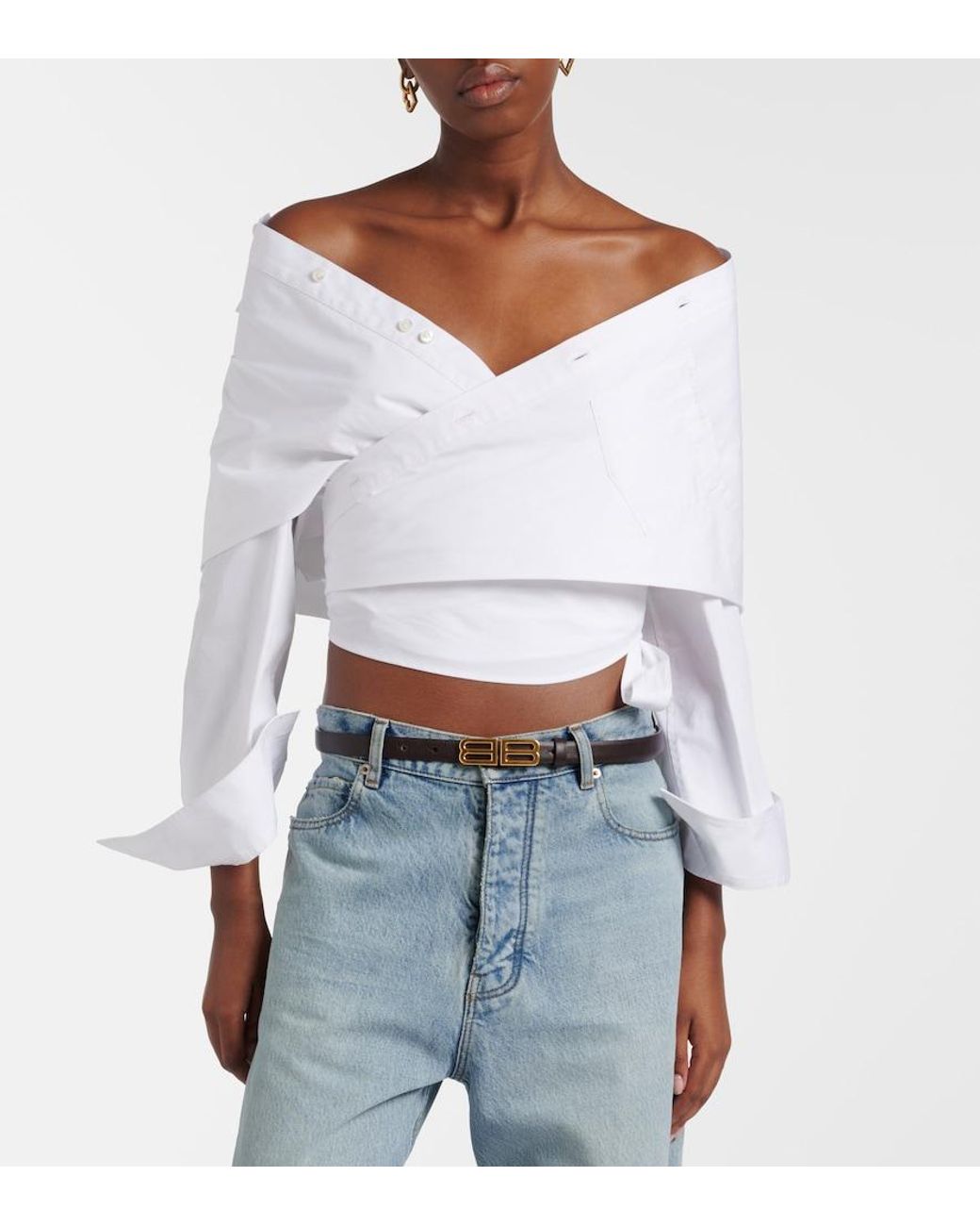 Balenciaga White Off-Shoulder Cotton Top