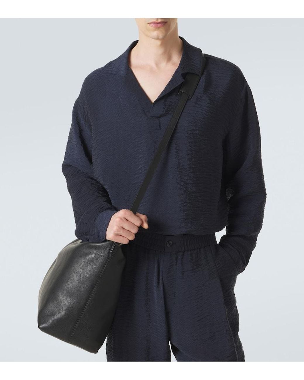 Giorgio Armani Blue Seersucker Polo Shirt for men