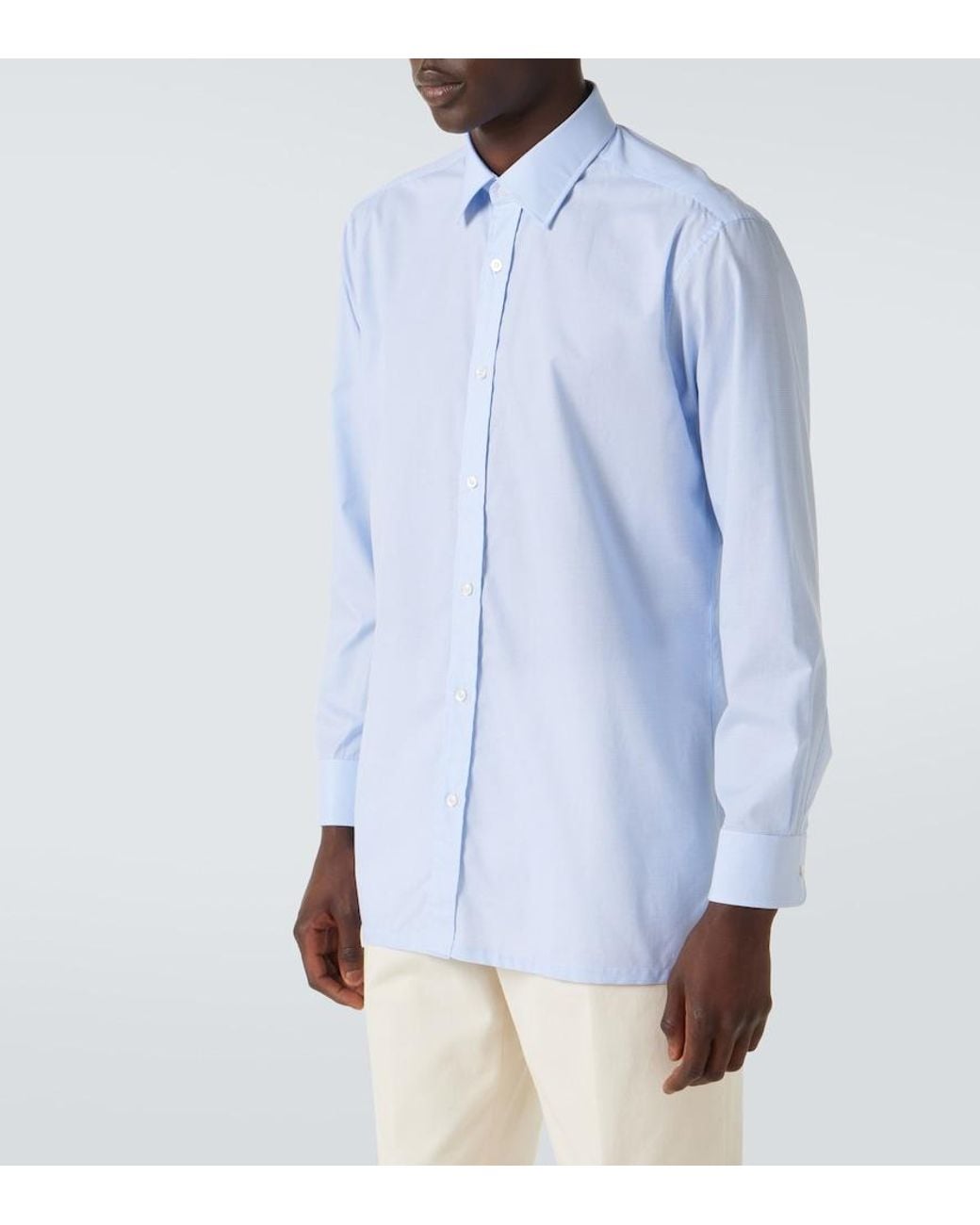 Charvet Blue Cotton Poplin Shirt for men