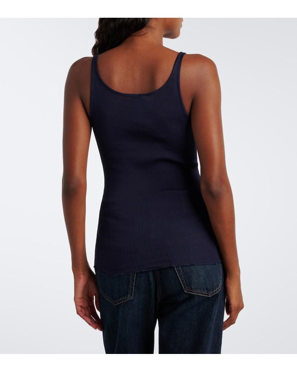 Prada Blue Ribbed-Knit Silk Tank Top