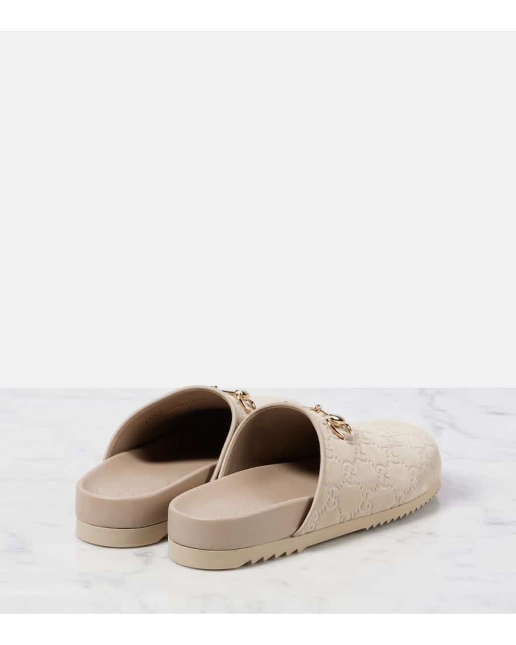 Gucci Gg Horsebit Suede Mules in Natural | Lyst
