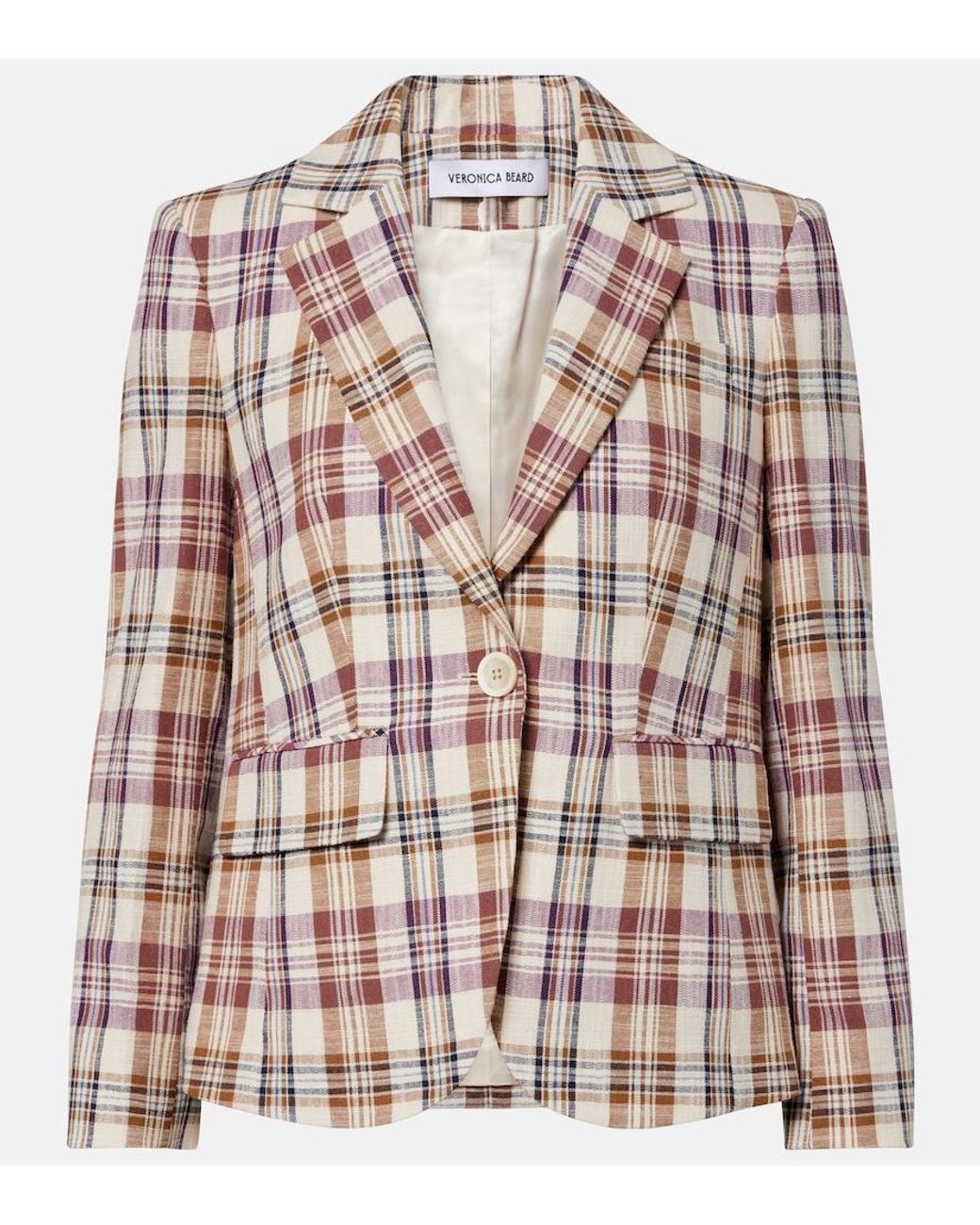 Veronica Beard Pink Tyra Plaid Cotton-Blend Blazer