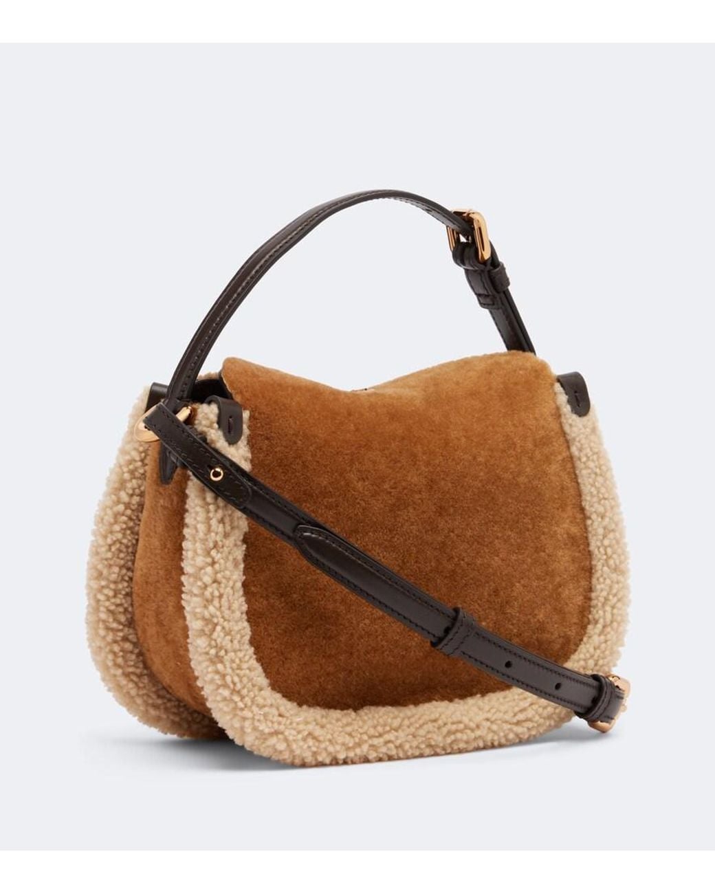Etro Brown Pony Small Shearling Top-Handle Bag
