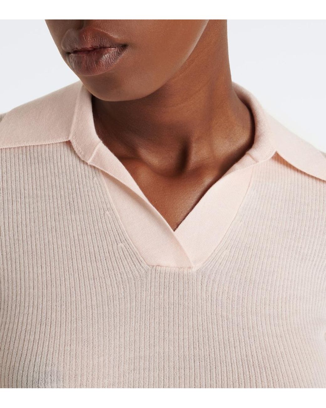 Burberry Natural Ekd Ribbed-Knit Cashmere Polo Shirt