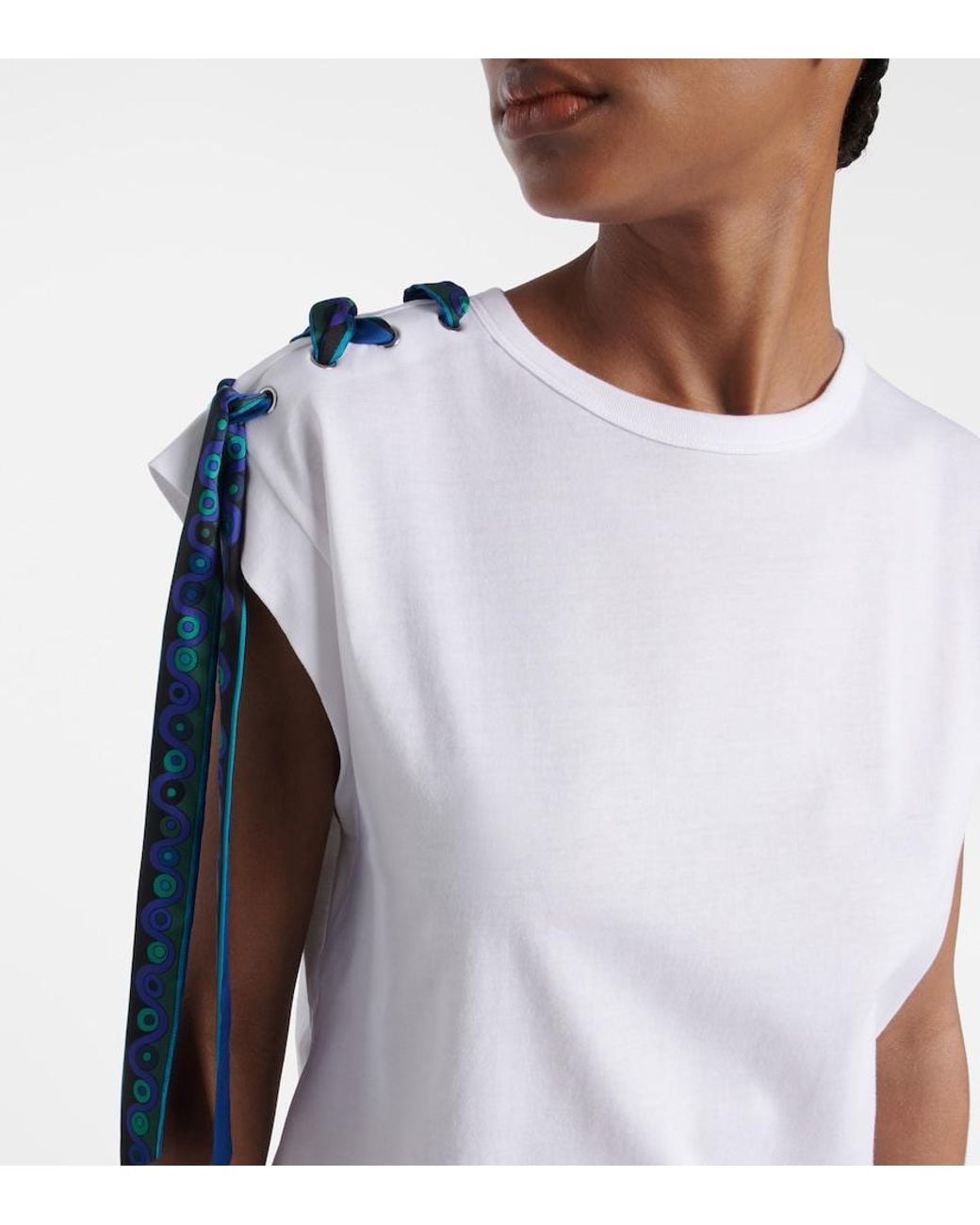 Emilio Pucci White Short Sleeve T-Shirt With Printed Drawstring