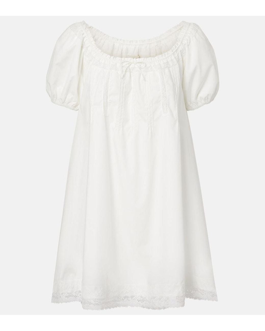 Faithfull The Brand White Galle Lace-Trimmed Cotton Minidress