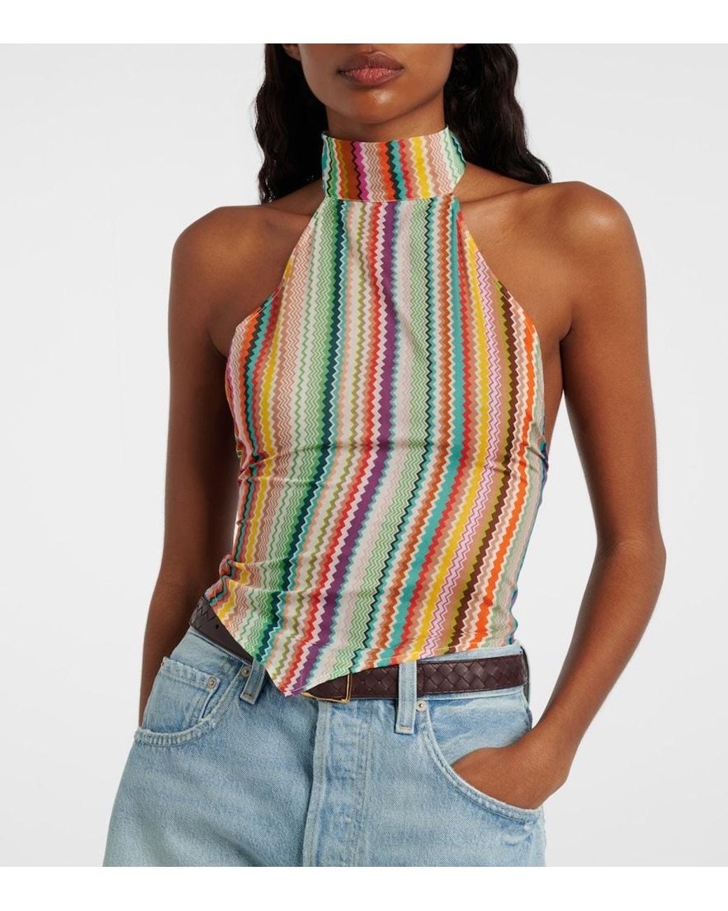 Missoni Multicolor Striped Halterneck Cotton And Silk Top