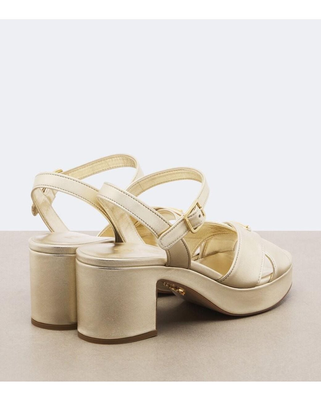 Prada Natural Metallic Leather Platform Sandals