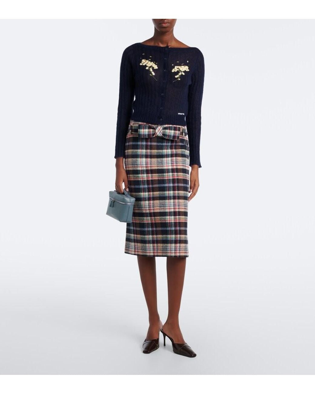 ShuShu/Tong Multicolor Checked Cotton And Wool-Blend Pencil Skirt