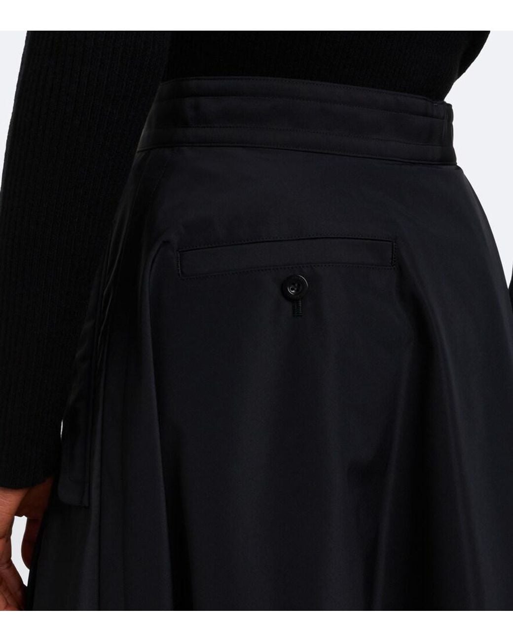 Sacai Black Paneled Taffeta And Wool Flannel Midi Skirt