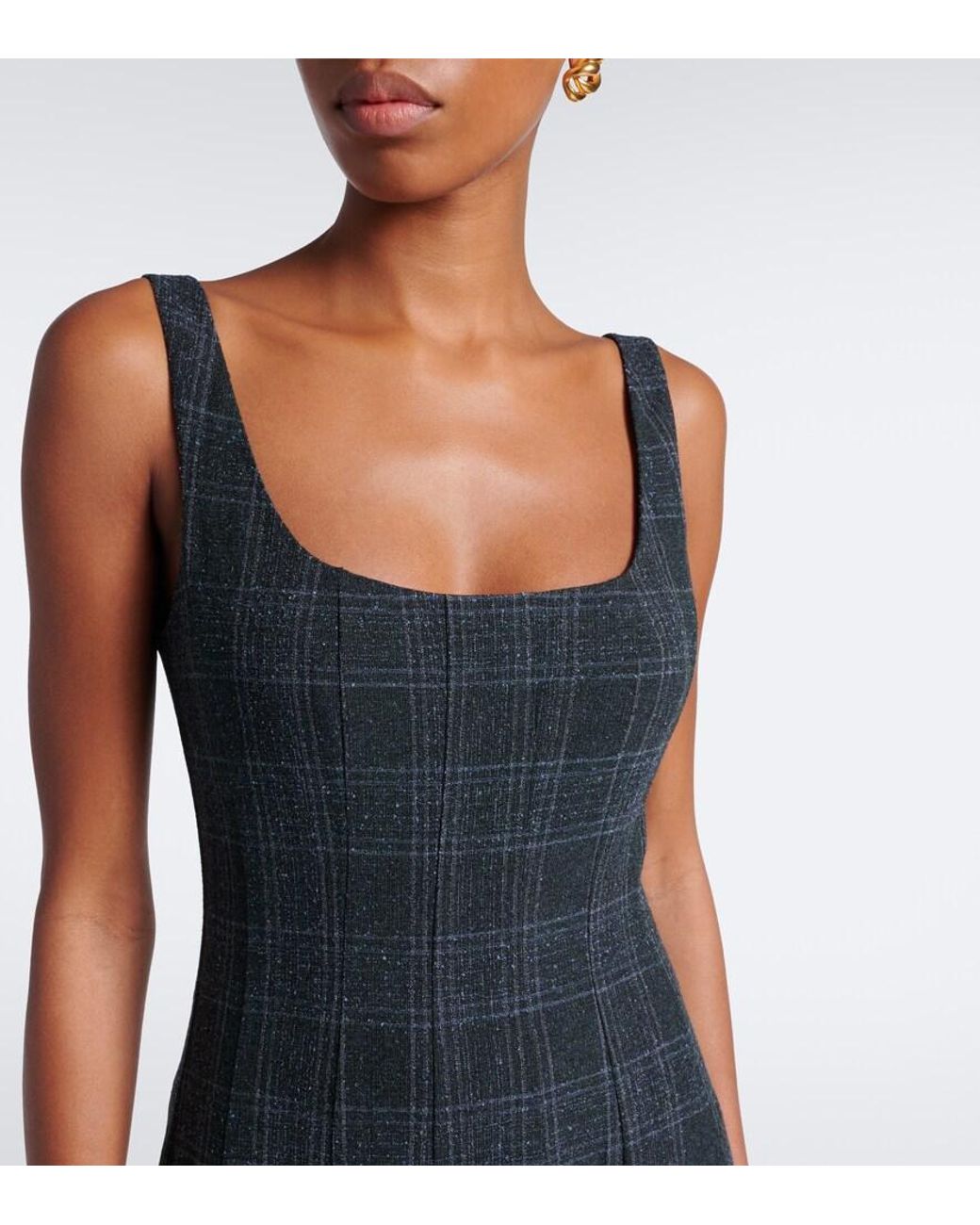 Staud Black Wells Checked Midi Dress