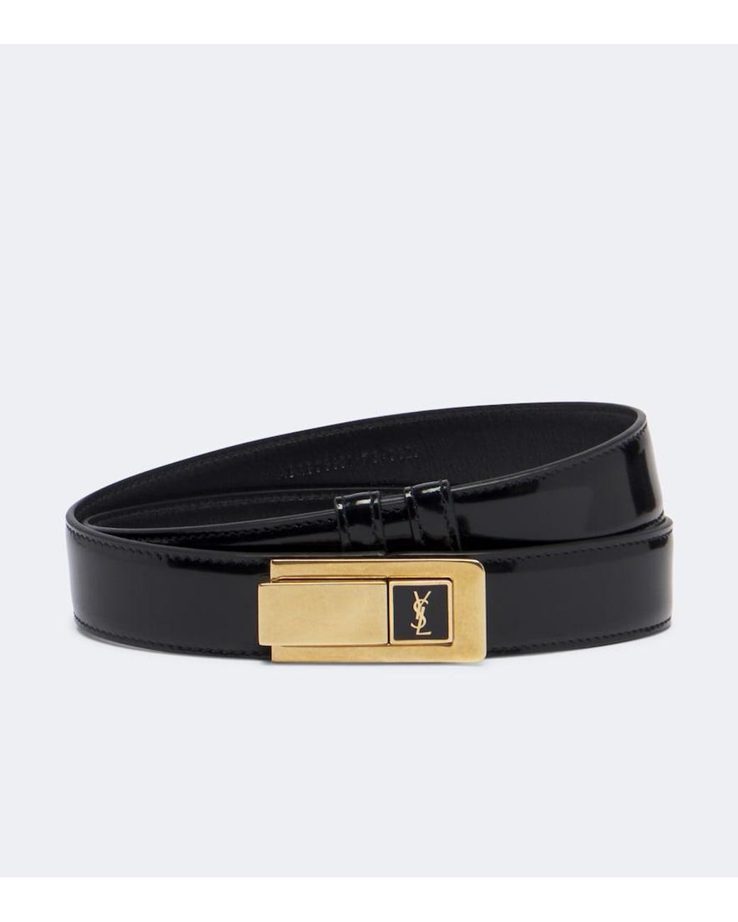 Saint Laurent Black Cassandre Patent Leather Belt