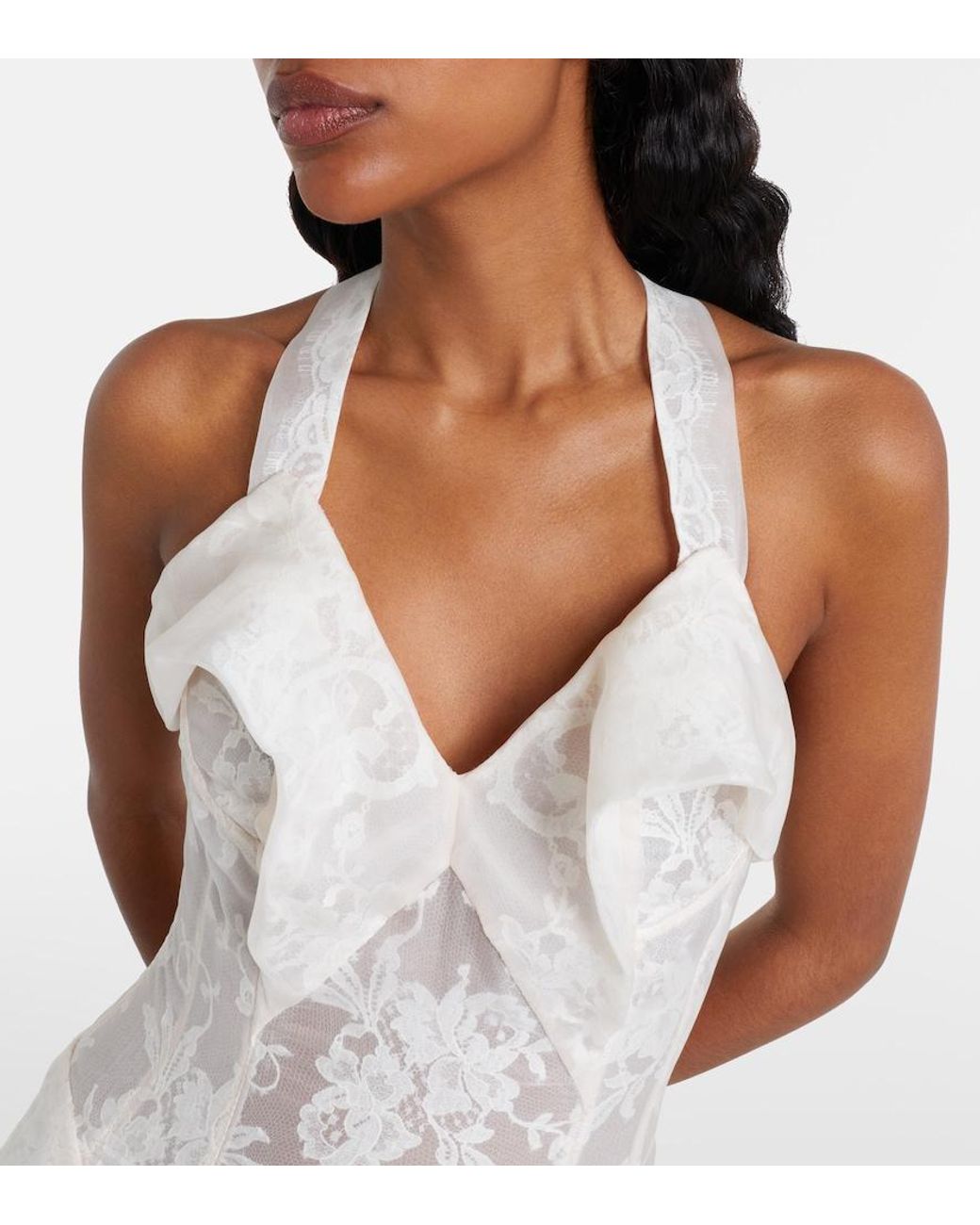 McQueen White Sheer Silk Lace Gown