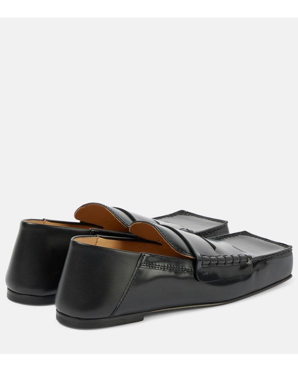 Jacquemus Black Square-Toe Leather Loafer Flats