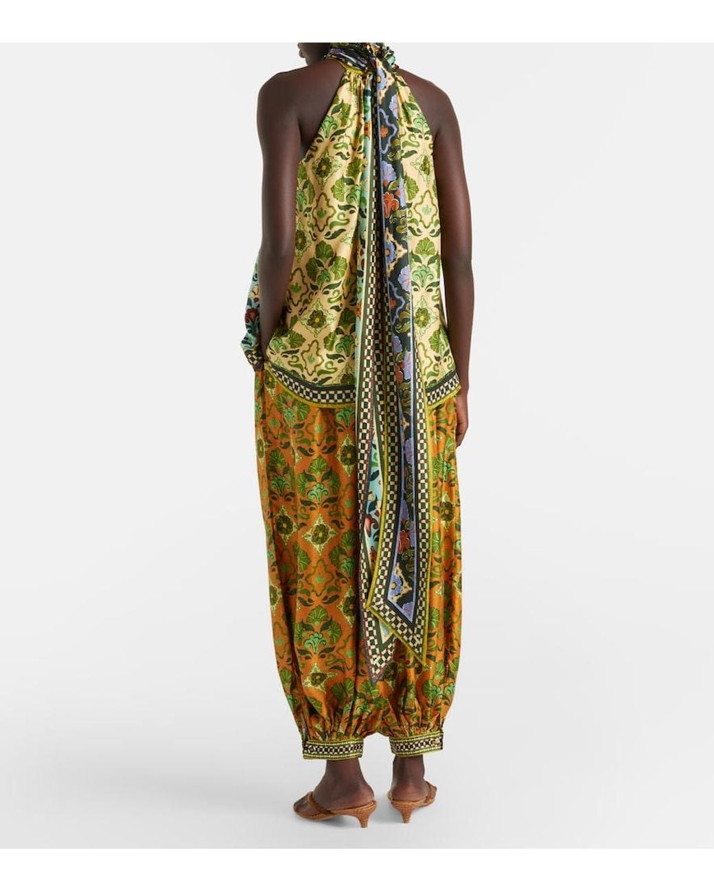 ALÉMAIS Metallic Cece Floral Silk Tapered Pants