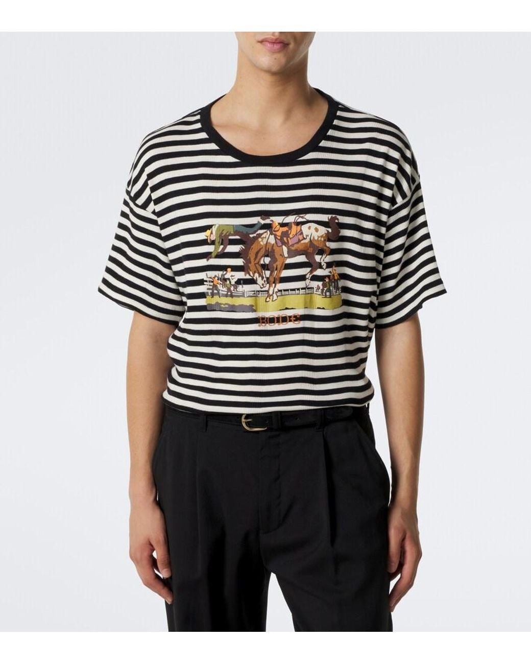 Bode Black Rodeo Striped Cotton Jersey T-Shirt for men