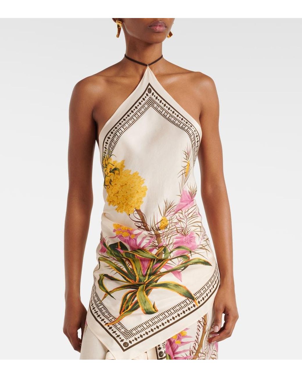 Blumarine Metallic Printed Halterneck Twill Top