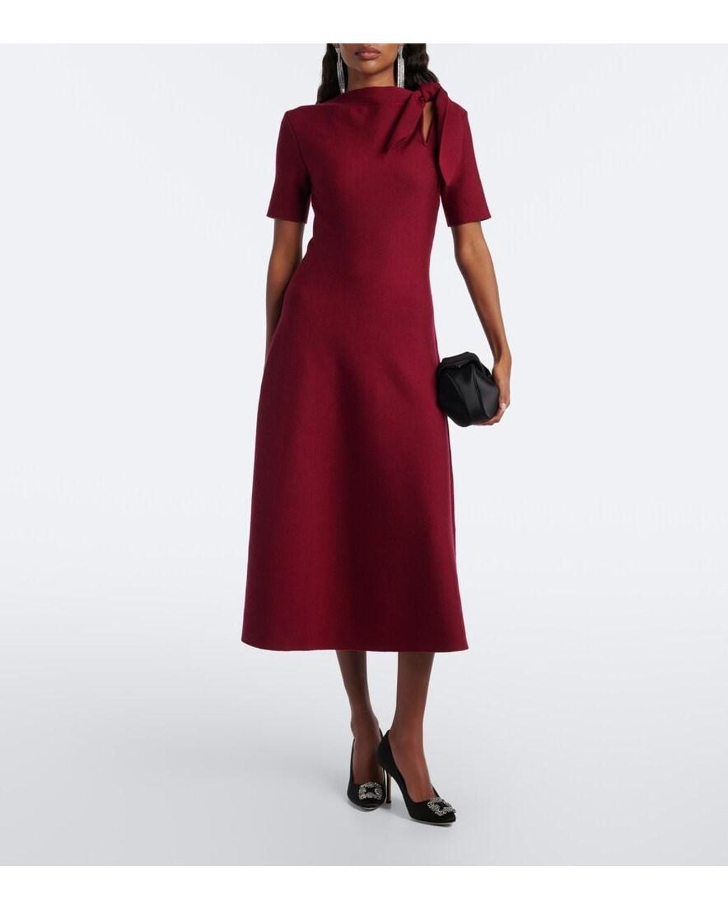 Oscar de la Renta Red Cutout Wool Midi Dress