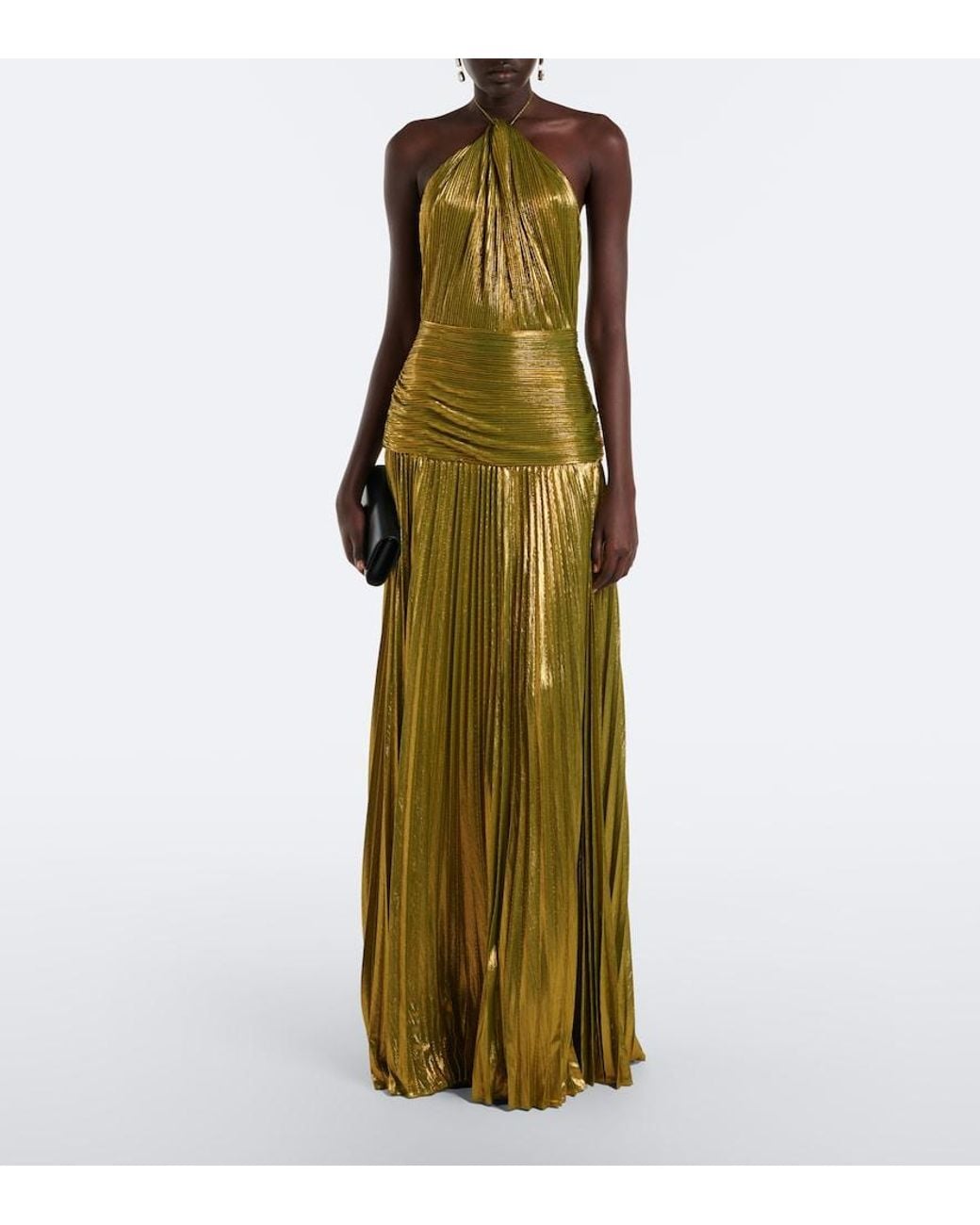 retroféte Green Thalia Plisse Halterneck Gown