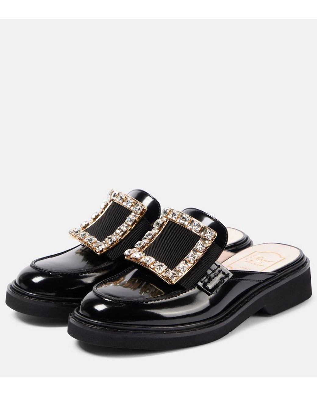 Roger Vivier Black Viv' Rangers Embellished Leather Mules