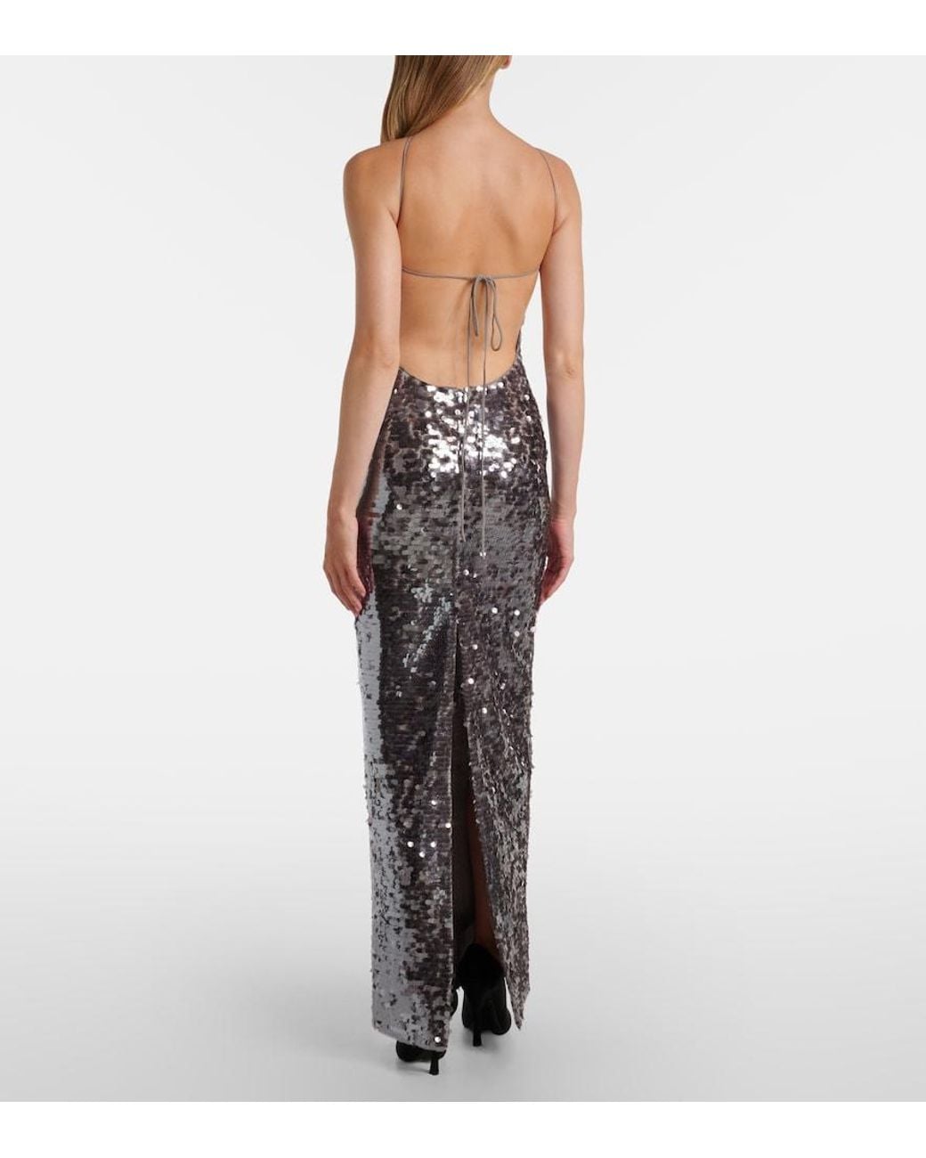 Magda Butrym White Floral-Applique Sequined Gown