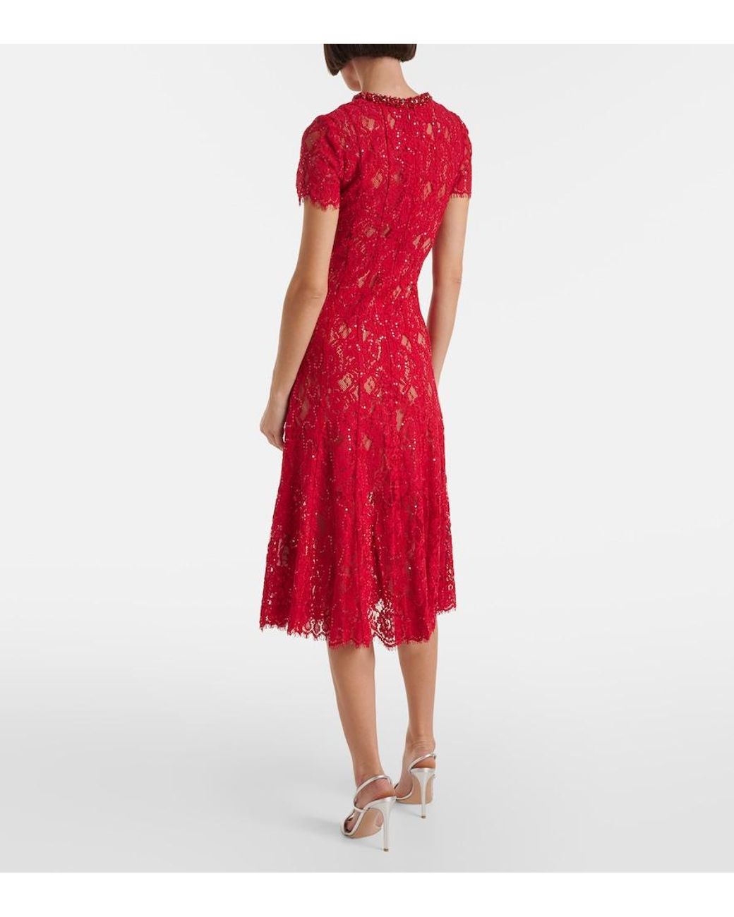 Self-Portrait Red Embellished Fishnet Midi Dress