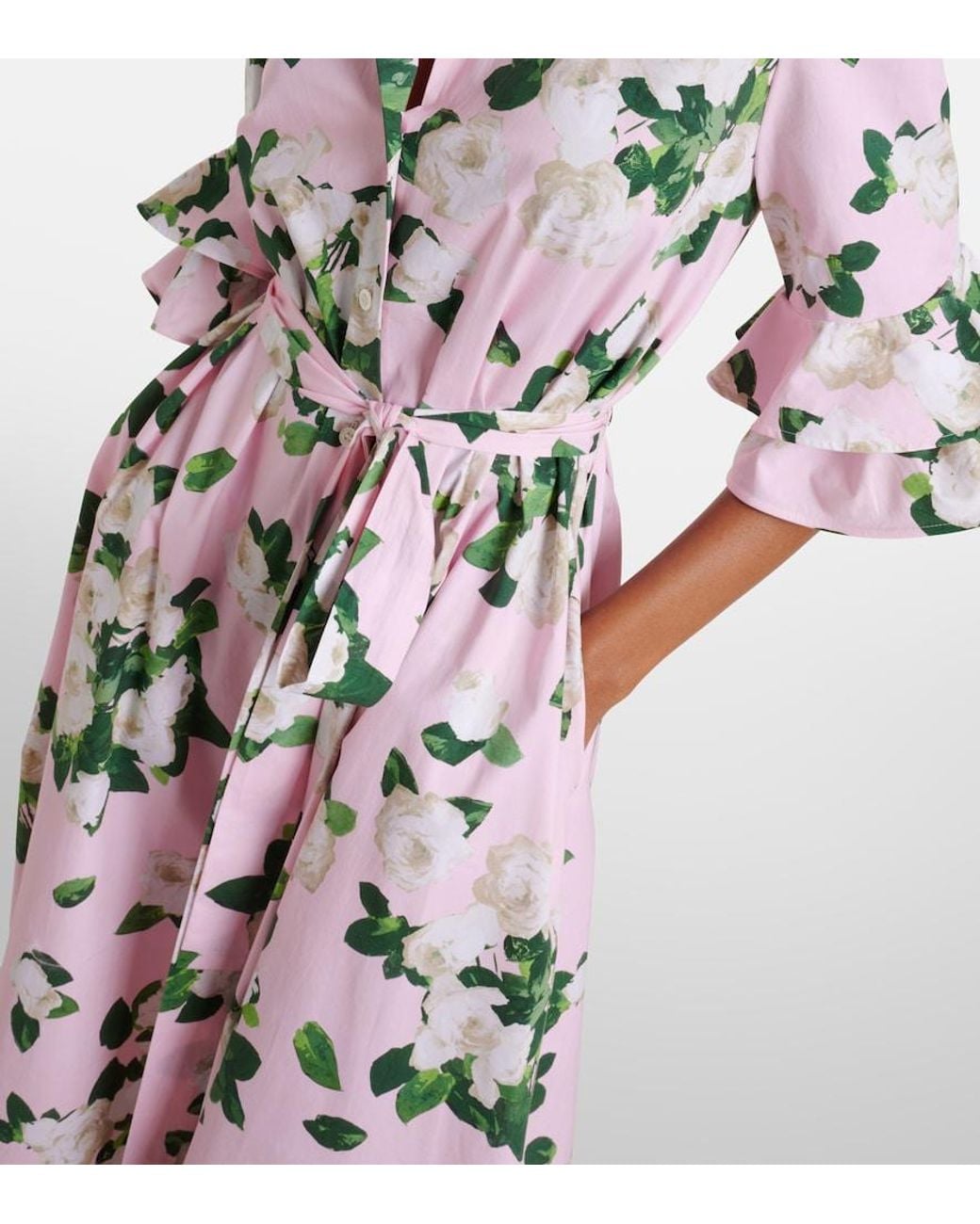 Carolina Herrera White Belted Floral Cotton-Blend Shirt Dress