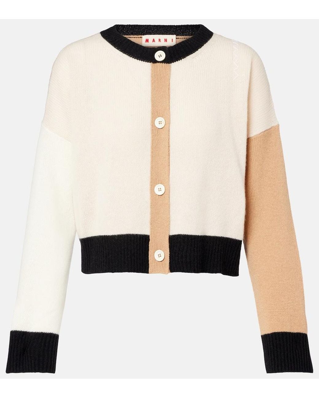Marni White Colorblocked Cashmere Cardigan