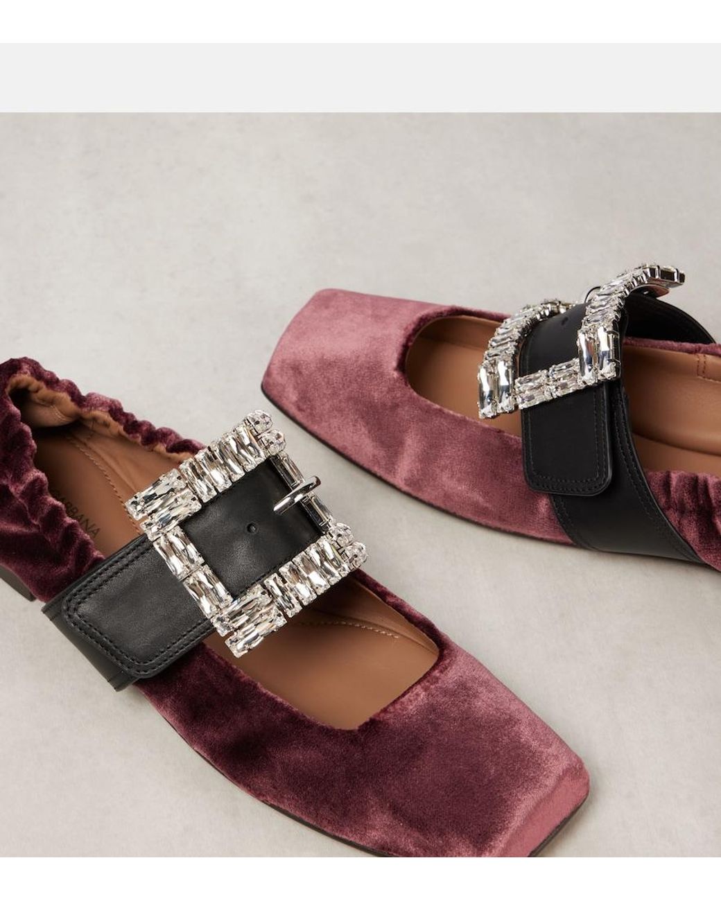 Dolce & Gabbana Brown Embellished Leather-Trimmed Velvet Flats