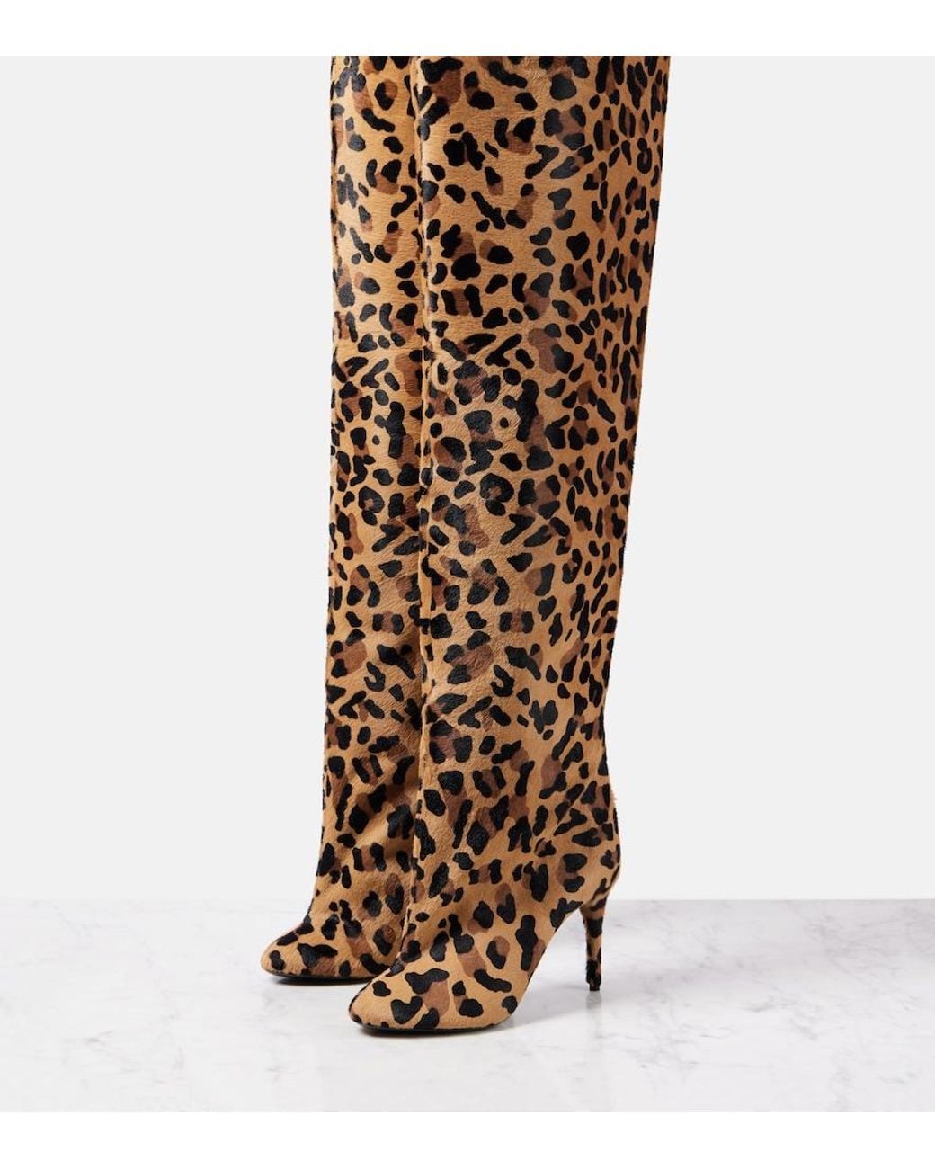 Alaïa Brown Leopard-Print Calf Hair Over-The-Knee Boots