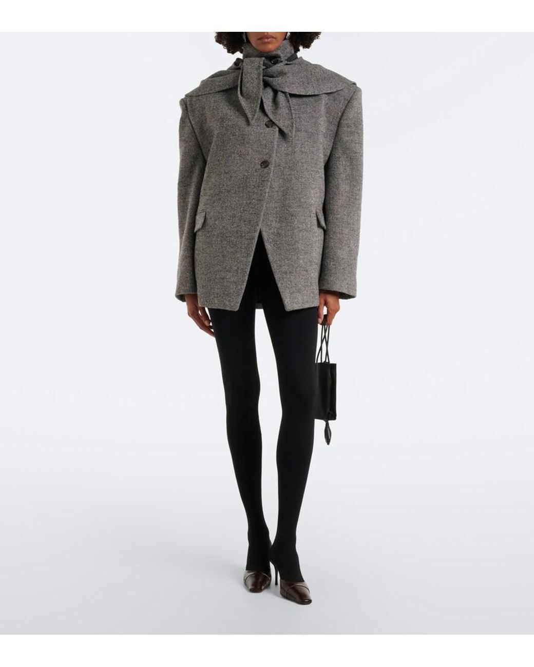 Magda Butrym Gray Herringbone Wool And Cashmere-Blend Blazer