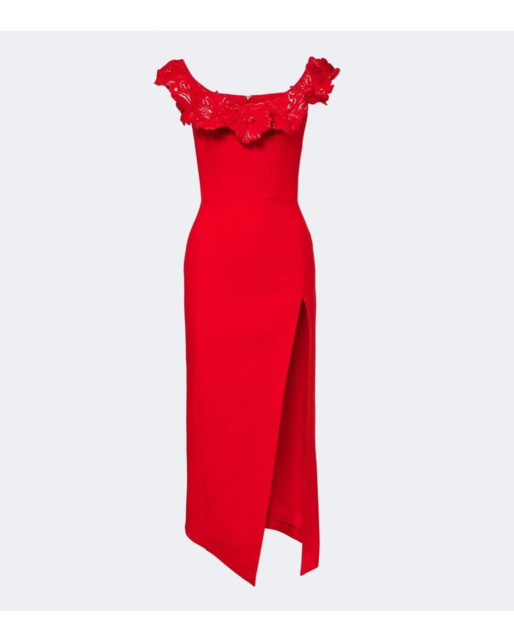 David Koma Red Off-Shoulder Wool-Blend Bustier Dress