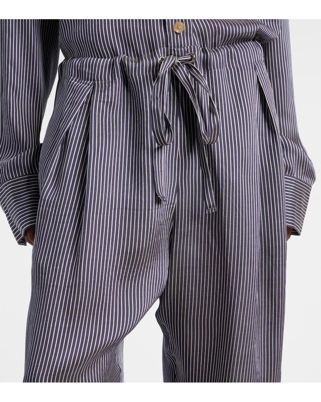 Khaite Gray Trenton Striped Straight Pants