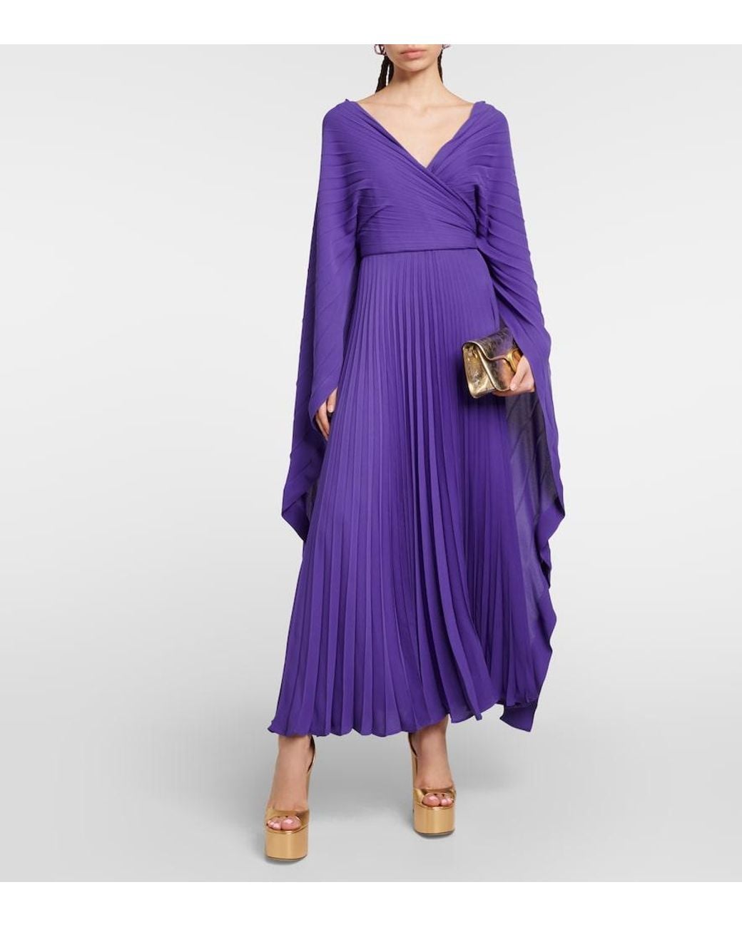 Valentino Purple Pleated Silk Gown