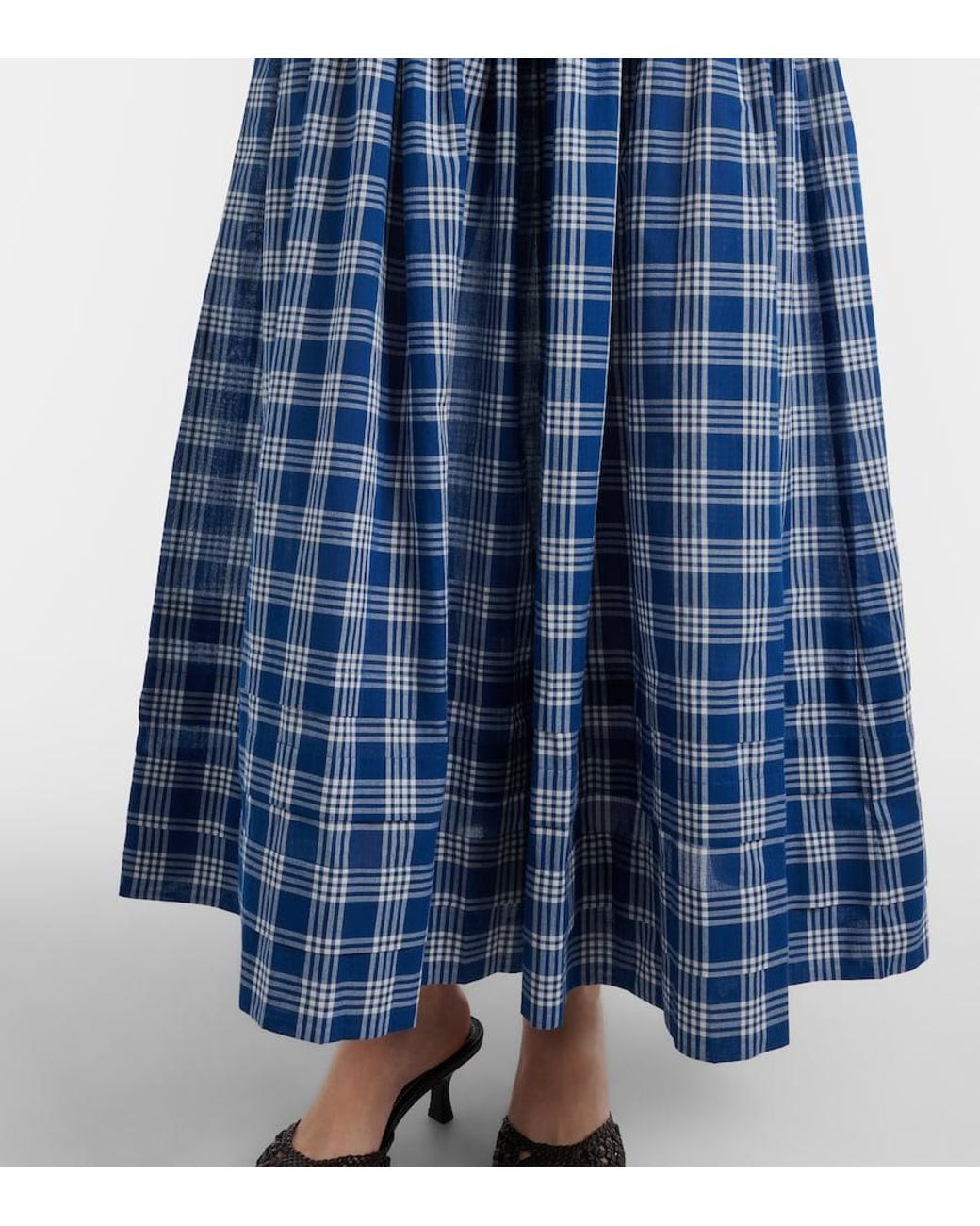 Doen Blue Valenne Checked Cotton Midi Dress