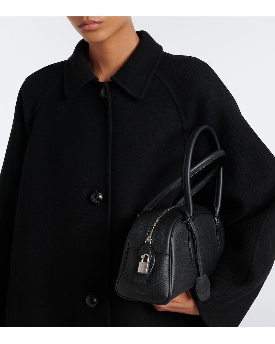 The Row Black India E/W Small Leather Bowling Bag
