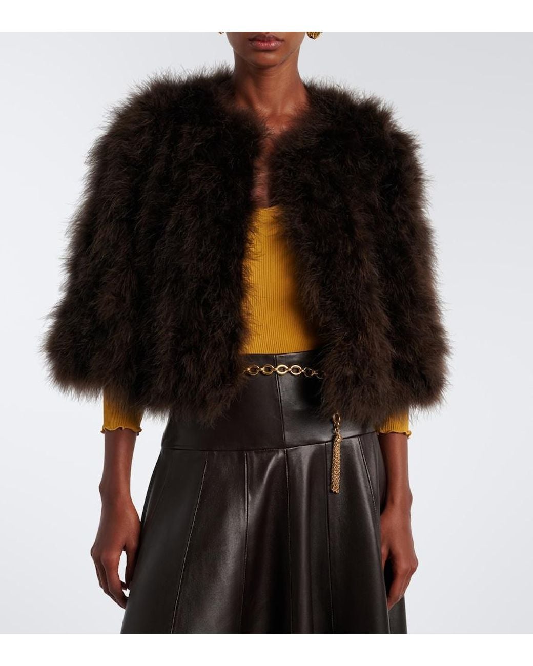Yves Salomon Black Cropped Feather Jacket