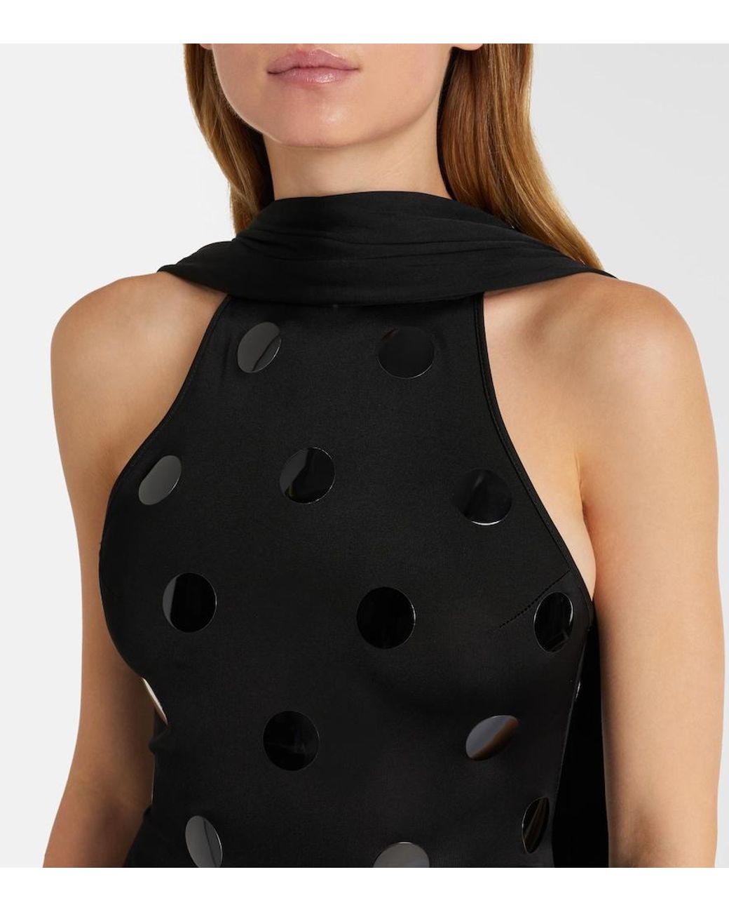 David Koma Black Embellished Scarf-Detail Jersey Gown