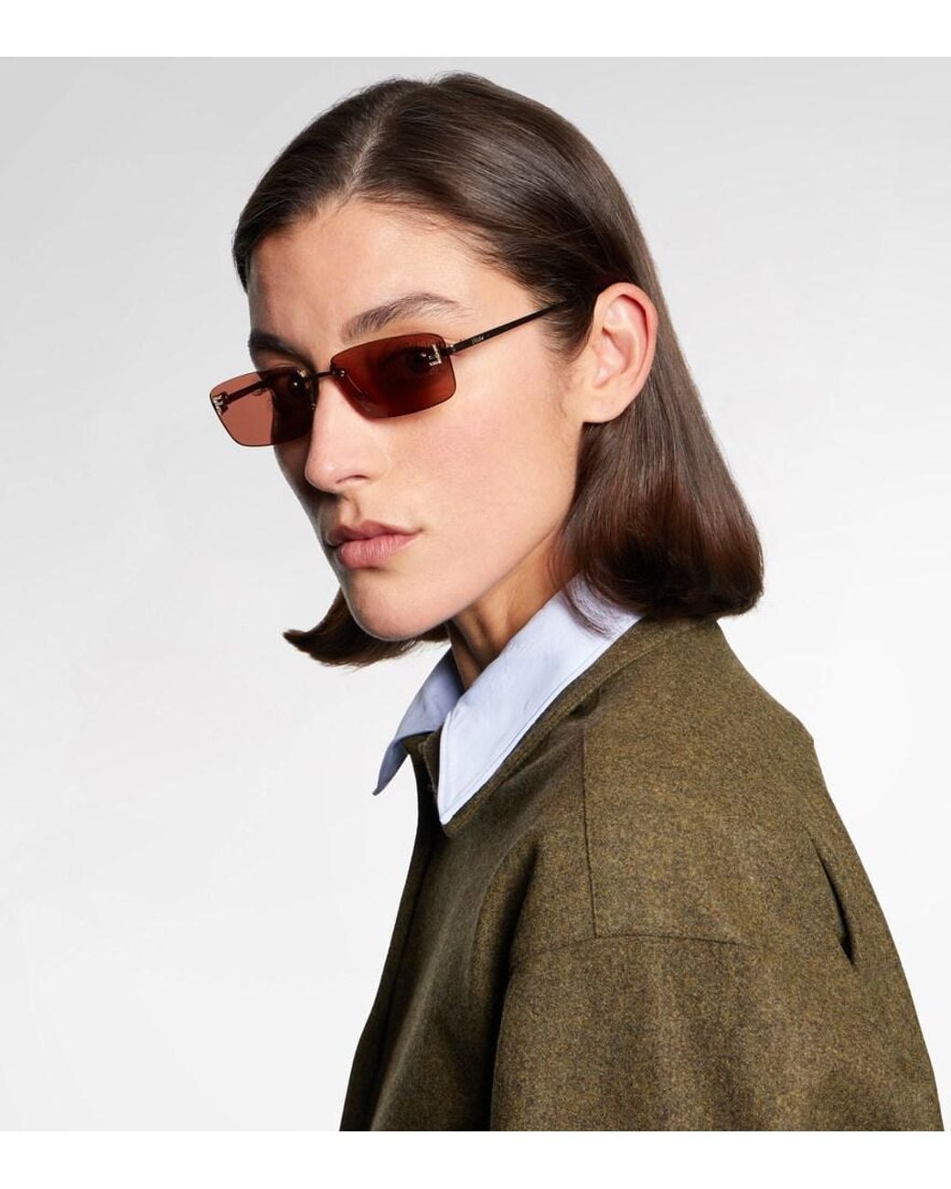 Fendi Pink First Crystal Rectangular Sunglasses