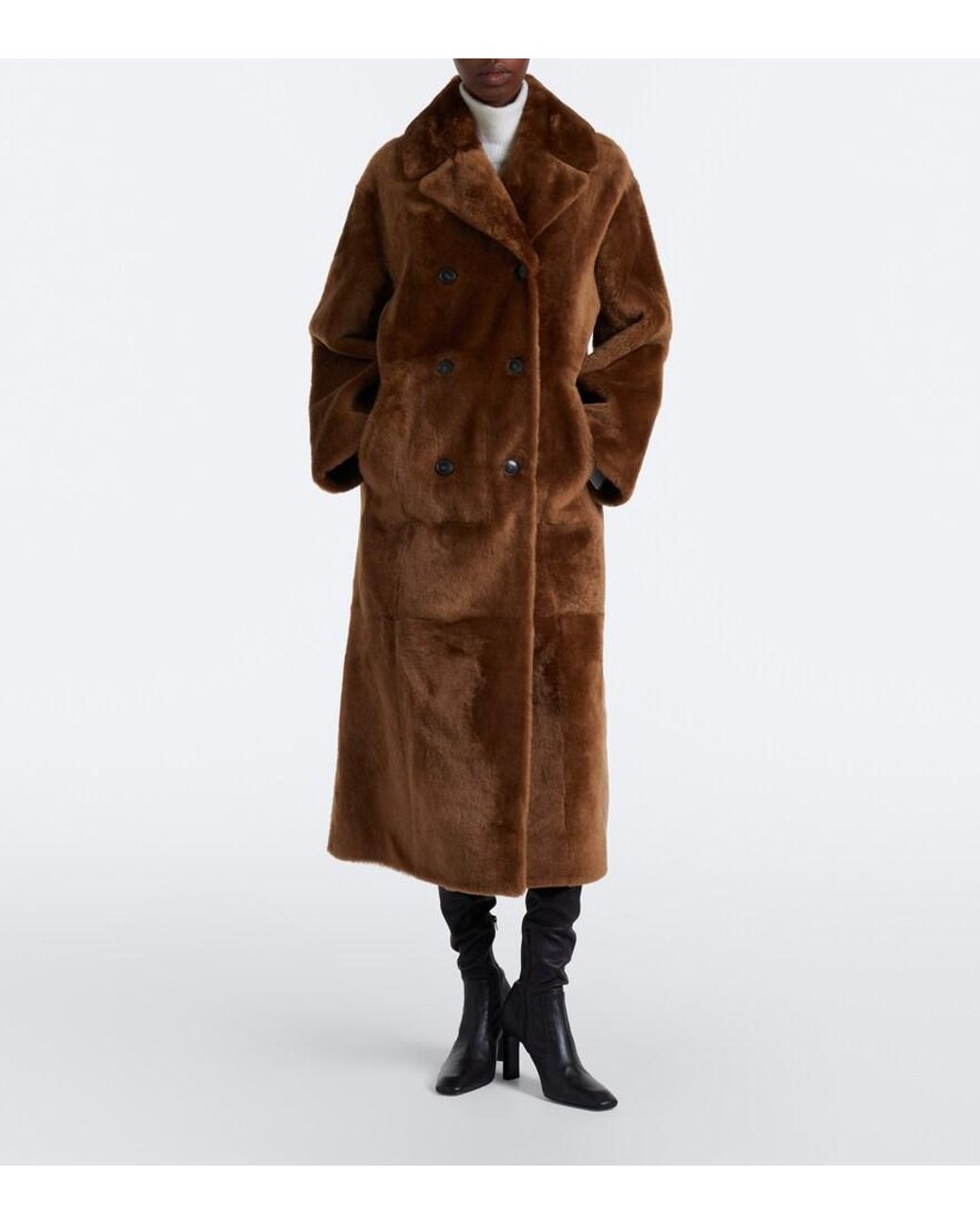 Yves Salomon Brown Reversible Shearling And Leather Coat