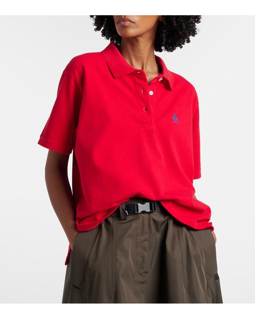 Prada Red Logo Cotton Pique Polo Shirt
