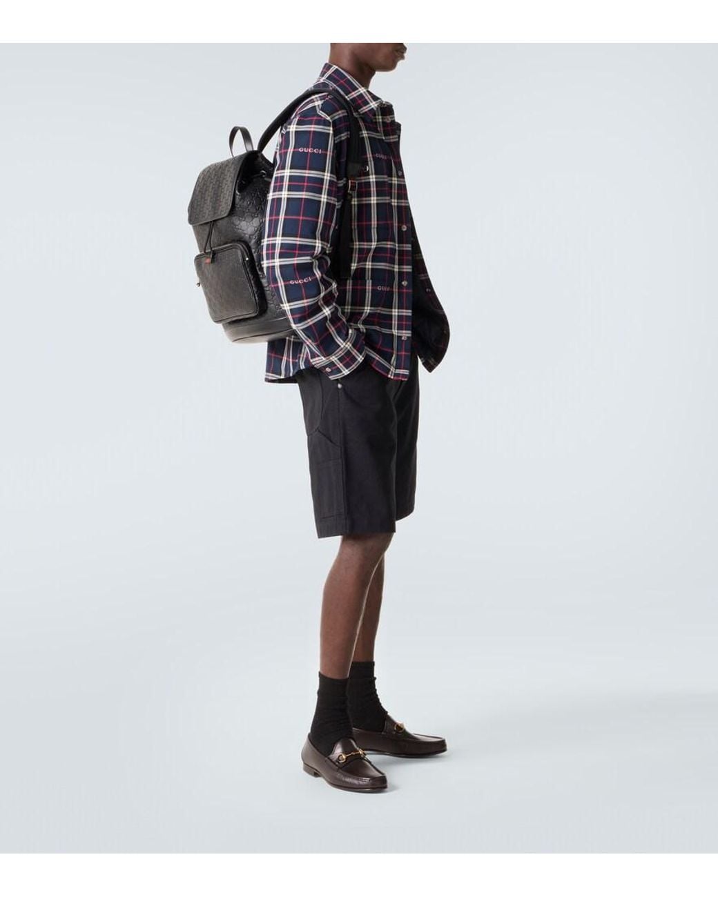 Gucci Black Gg Medium Leather Backpack for men
