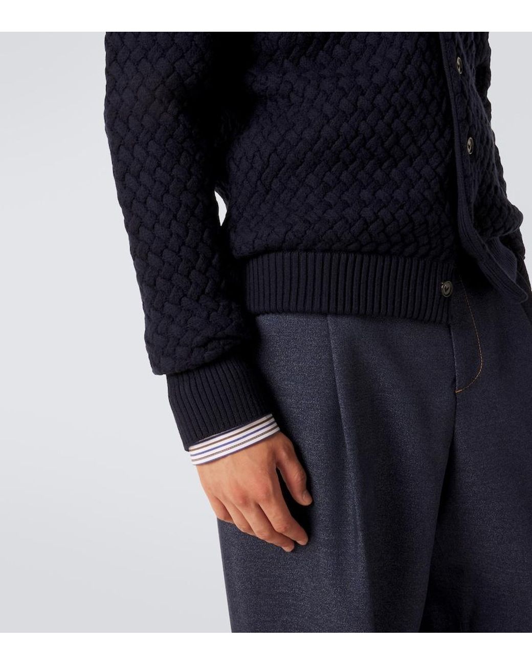 Bottega Veneta Blue Intrecciato Wool Cardigan for men