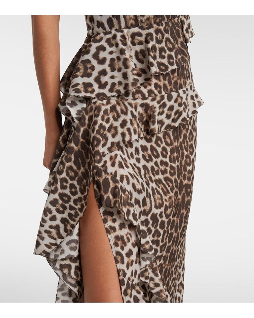 JACQUES WEI Natural Leopard-Print Draped Silk Maxi Dress