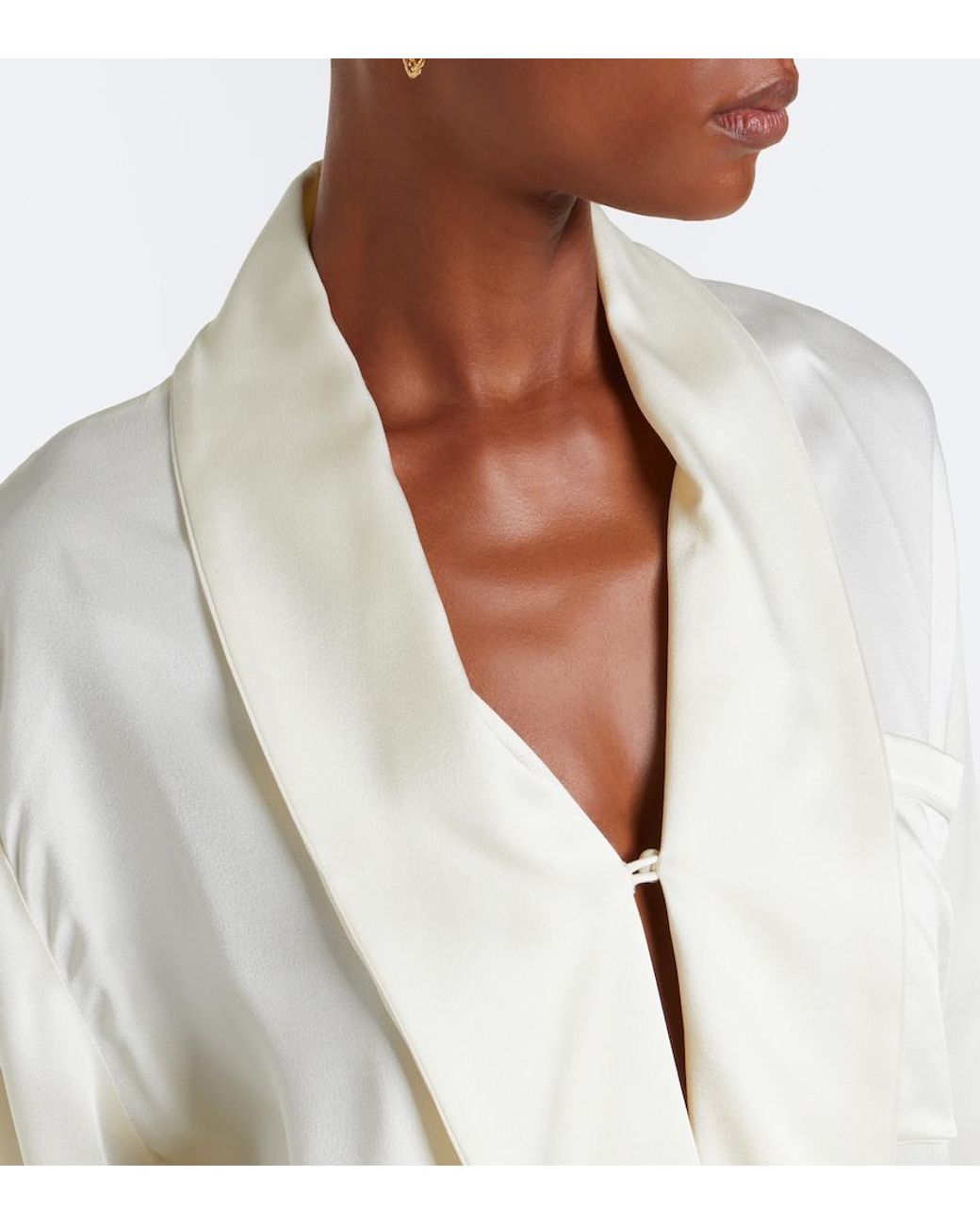 Victoria Beckham White Alba Belted Satin Blouse
