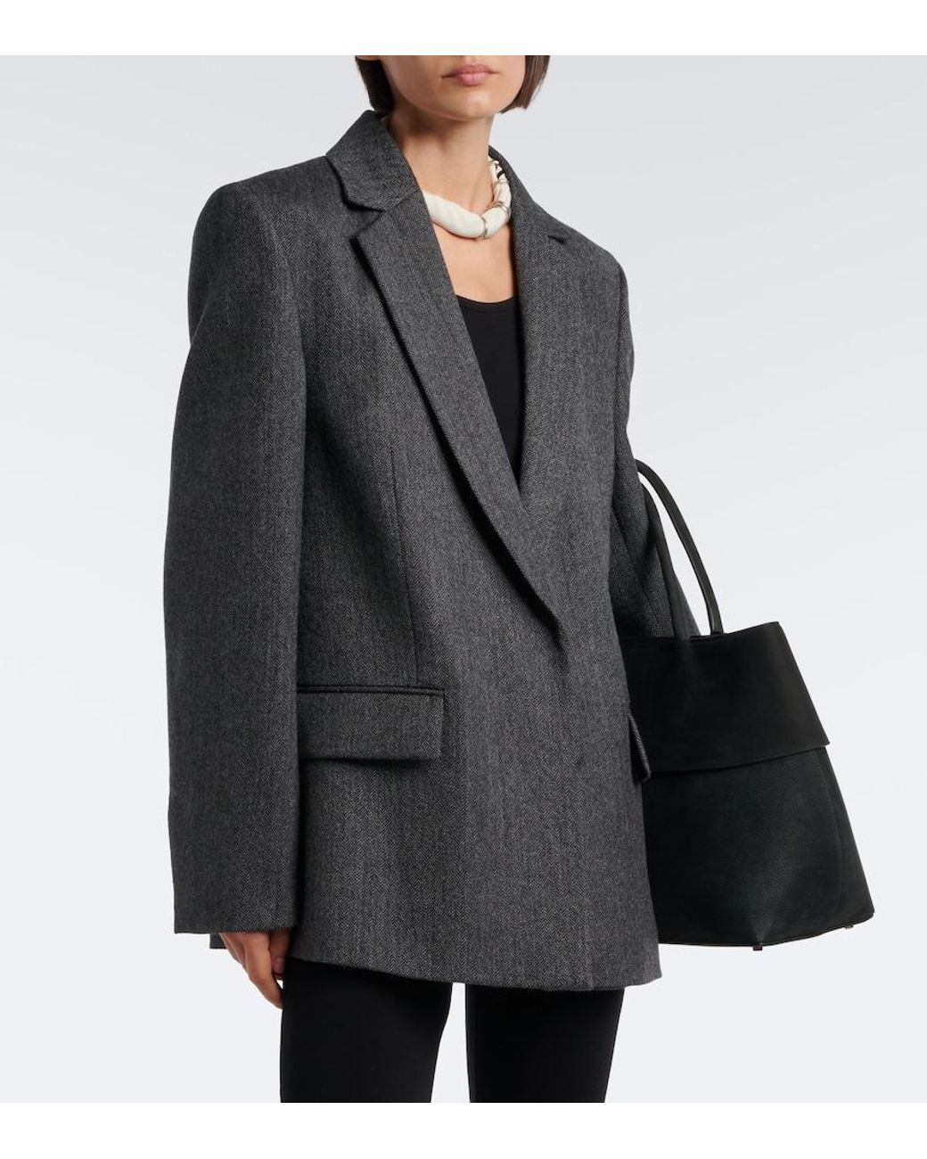 Totême Black Herringbone Wool Blazer