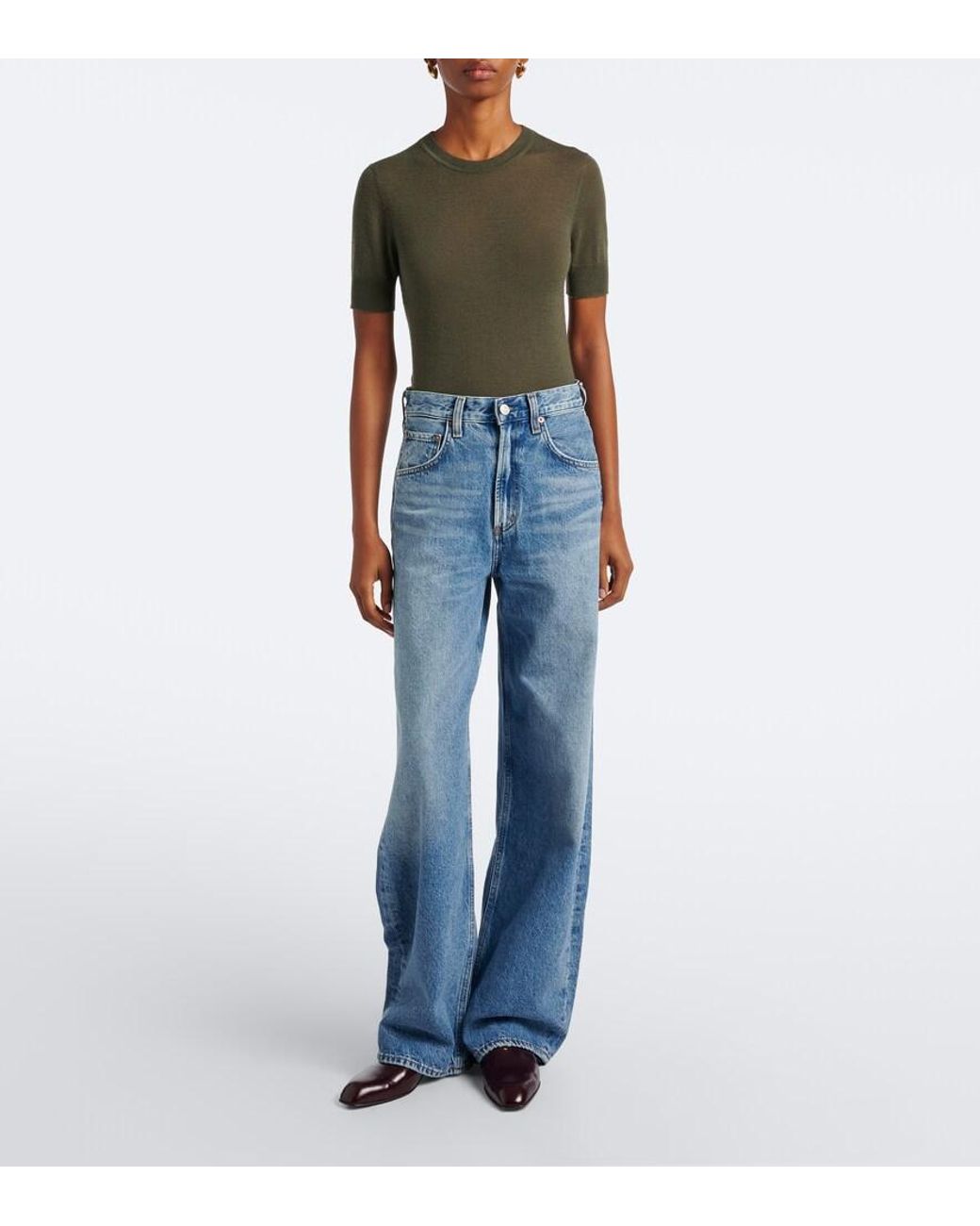 Agolde Blue Low Curve Faded Wide-Leg Jeans